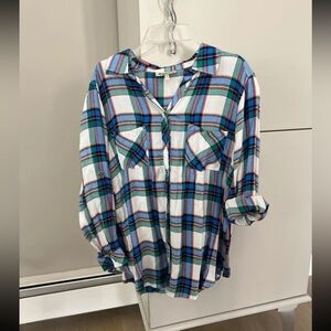 light-washed multicolor flannel size small